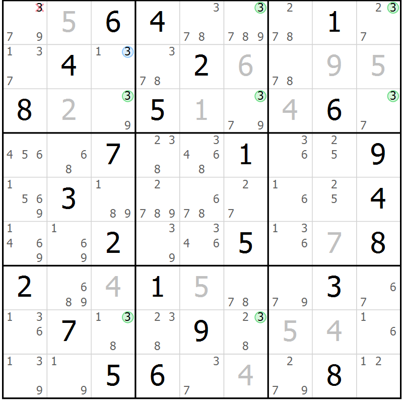 Position des candidats pour la solution de la Gr 41 page 44 du magazine de sudoku Sudoku Suprême n° 039