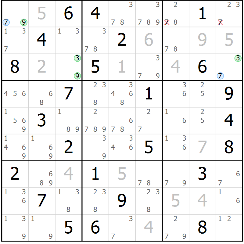 Position des candidats pour la solution de la Gr 41 page 44 du magazine de sudoku Sudoku Suprême n° 039