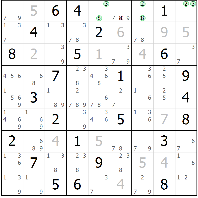 Position des candidats pour la solution de la Gr 41 page 44 du magazine de sudoku Sudoku Suprême n° 039