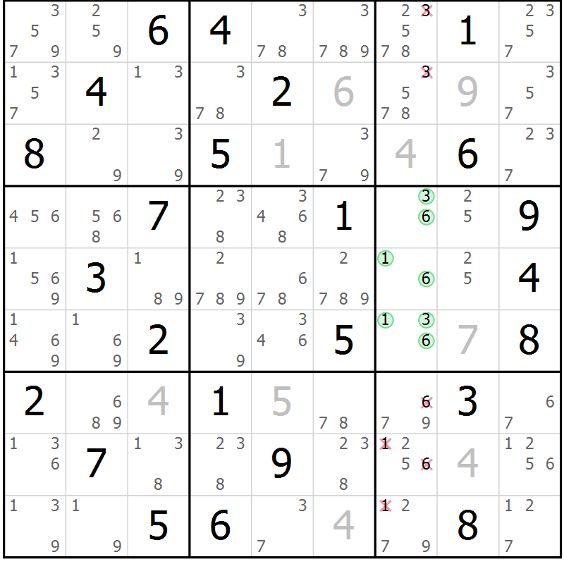 Position des candidats pour la solution de la Gr 41 page 44 du magazine de sudoku Sudoku Suprême n° 039