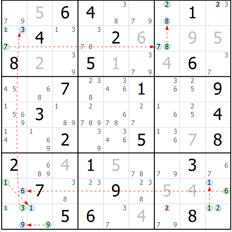 Position des candidats pour la solution de la Gr 41 page 44 du magazine de sudoku Sudoku Suprême n° 039
