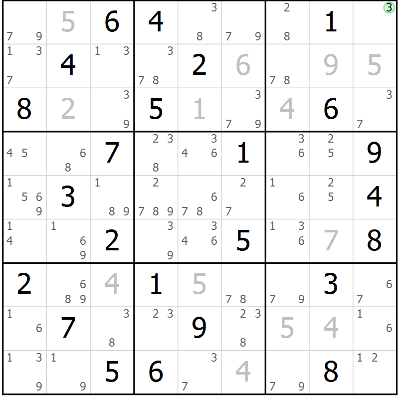 Position des candidats pour la solution de la Gr 41 page 44 du magazine de sudoku Sudoku Suprême n° 039