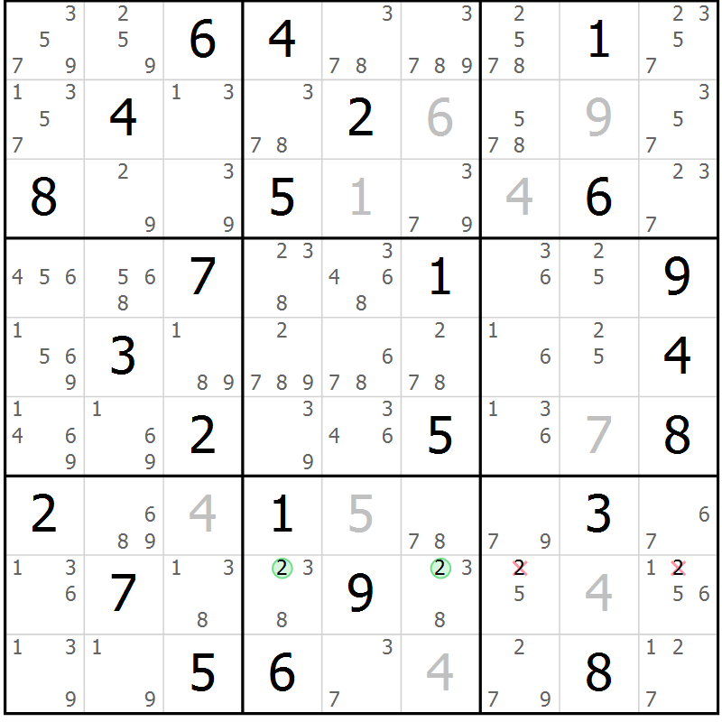 Position des candidats pour la solution de la Gr 41 page 44 du magazine de sudoku Sudoku Suprême n° 039