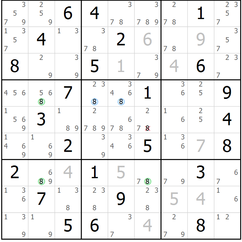Position des candidats pour la solution de la Gr 41 page 44 du magazine de sudoku Sudoku Suprême n° 039