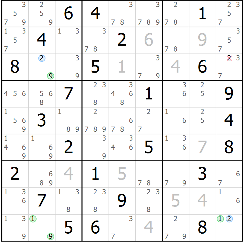 Position des candidats pour la solution de la Gr 41 page 44 du magazine de sudoku Sudoku Suprême n° 039