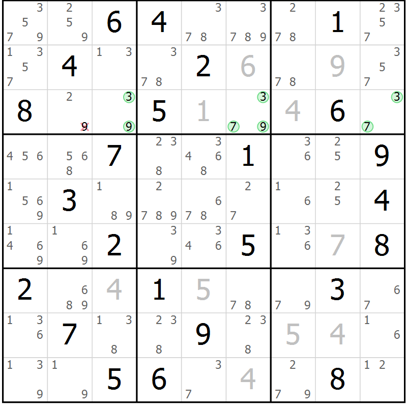 Position des candidats pour la solution de la Gr 41 page 44 du magazine de sudoku Sudoku Suprême n° 039