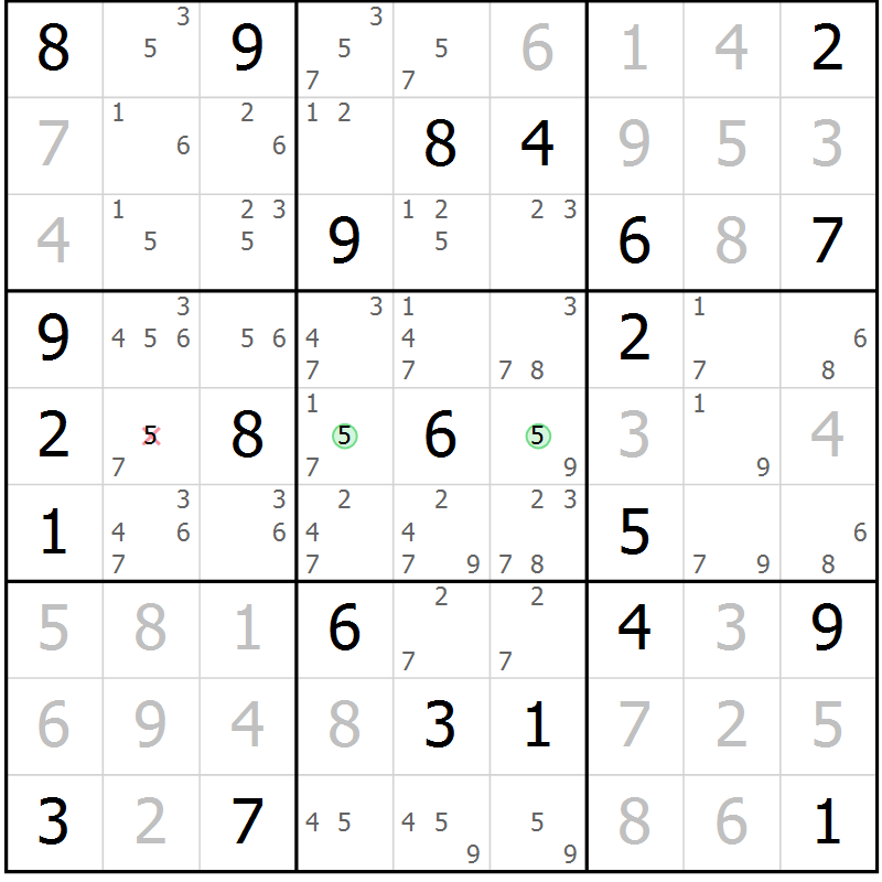 Position des candidats pour la solution de la Gr 42 page 45 du magazine de sudoku Sudoku Suprême n° 039