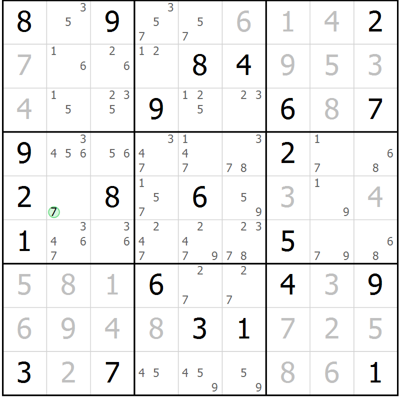 Position des candidats pour la solution de la Gr 42 page 45 du magazine de sudoku Sudoku Suprême n° 039