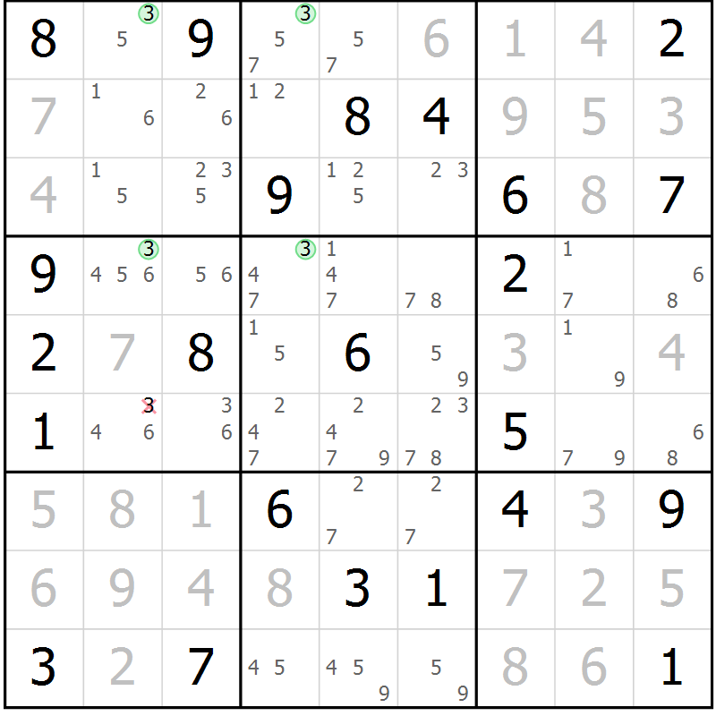 Position des candidats pour la solution de la Gr 42 page 45 du magazine de sudoku Sudoku Suprême n° 039