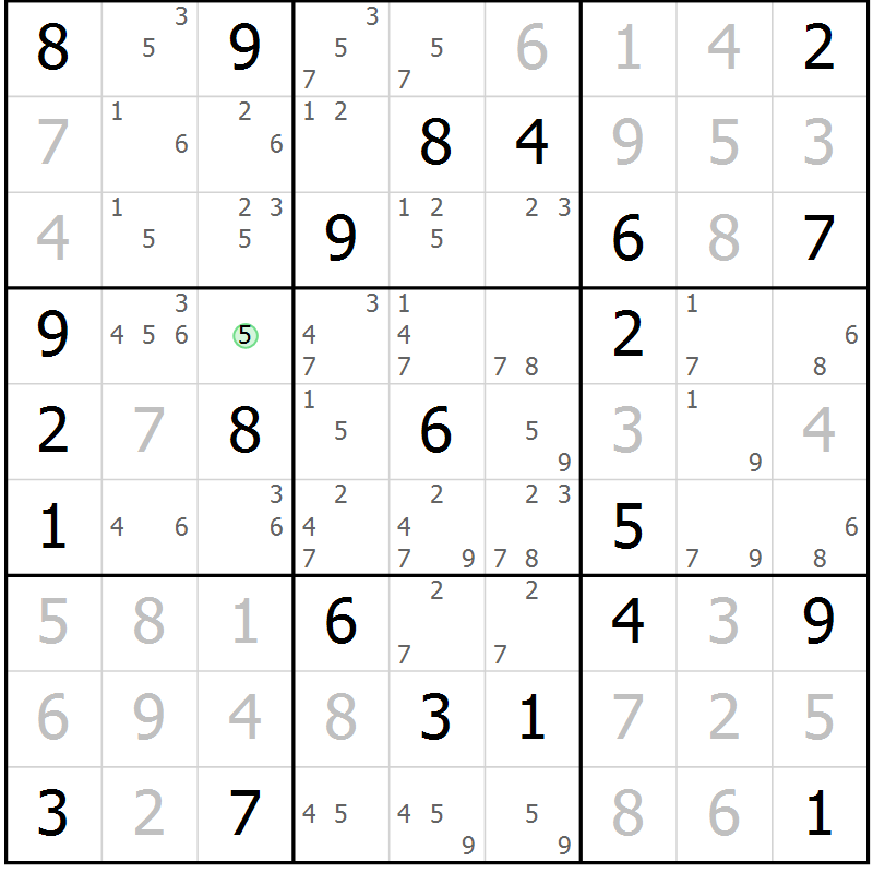 Position des candidats pour la solution de la Gr 42 page 45 du magazine de sudoku Sudoku Suprême n° 039
