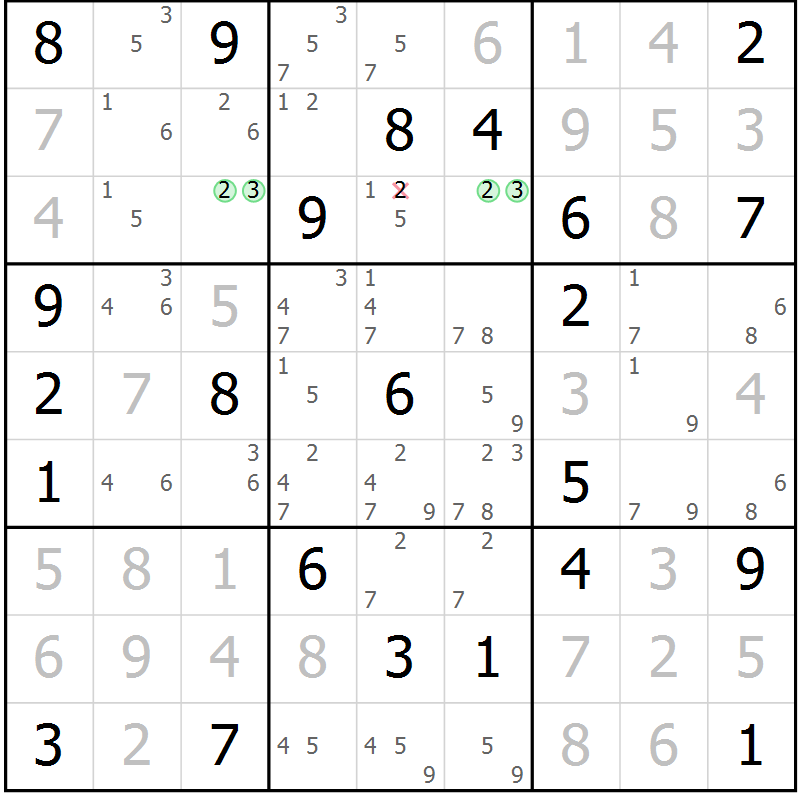 Position des candidats pour la solution de la Gr 42 page 45 du magazine de sudoku Sudoku Suprême n° 039