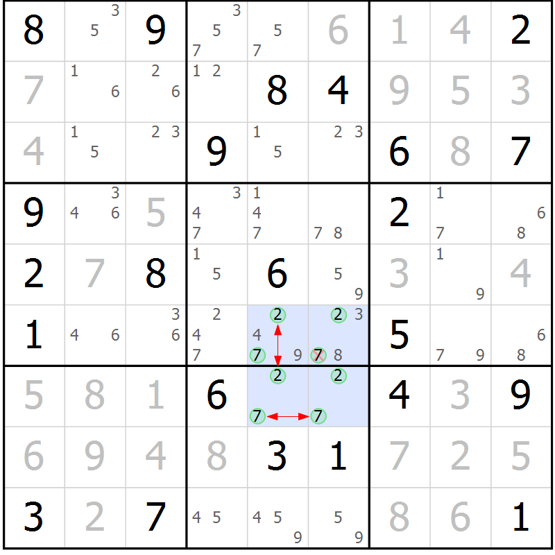 Position des candidats pour la solution de la Gr 42 page 45 du magazine de sudoku Sudoku Suprême n° 039