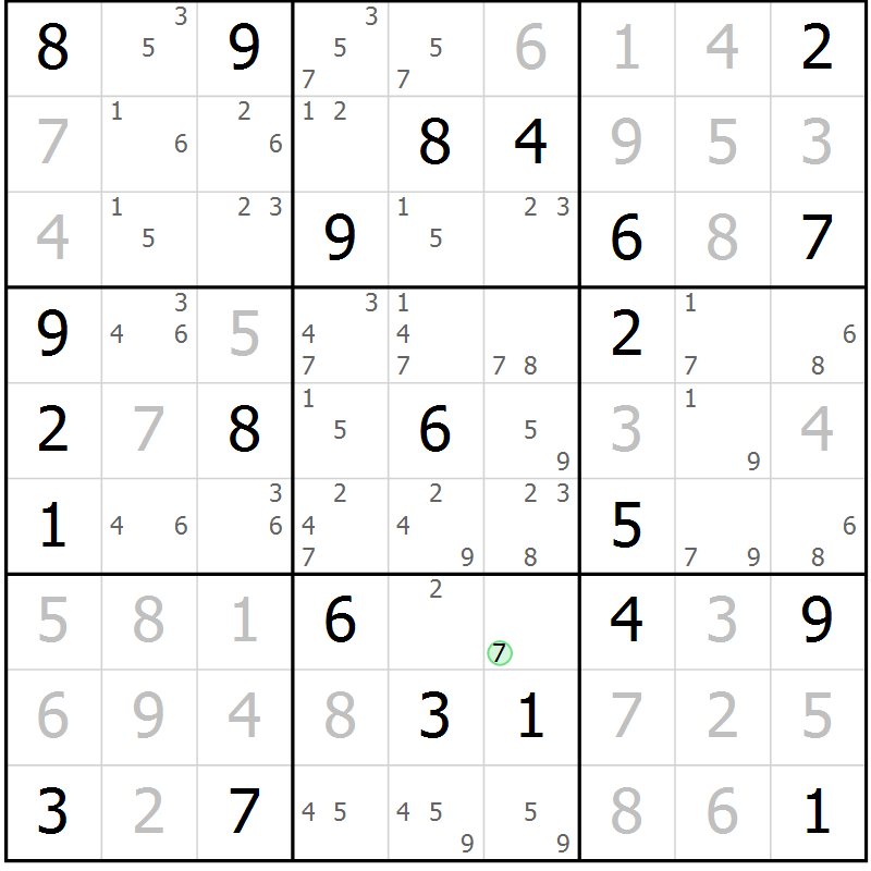 Position des candidats pour la solution de la Gr 42 page 45 du magazine de sudoku Sudoku Suprême n° 039