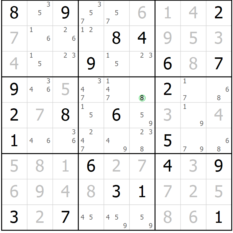 Position des candidats pour la solution de la Gr 42 page 45 du magazine de sudoku Sudoku Suprême n° 039