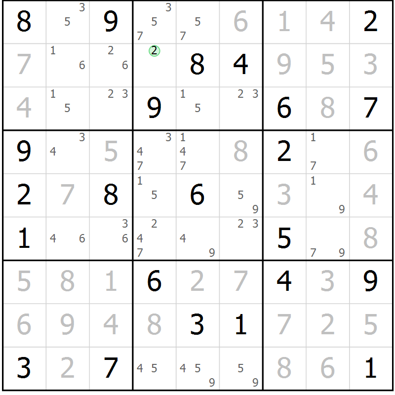 Position des candidats pour la solution de la Gr 42 page 45 du magazine de sudoku Sudoku Suprême n° 039