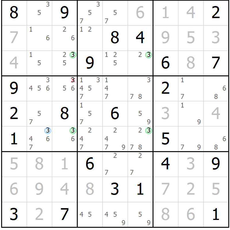 Position des candidats pour la solution de la Gr 42 page 45 du magazine de sudoku Sudoku Suprême n° 039