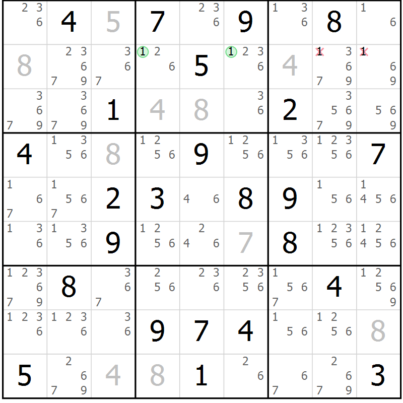 Position des candidats pour la solution de la Gr 43 page 46 du magazine de sudoku Sudoku Suprême n° 039