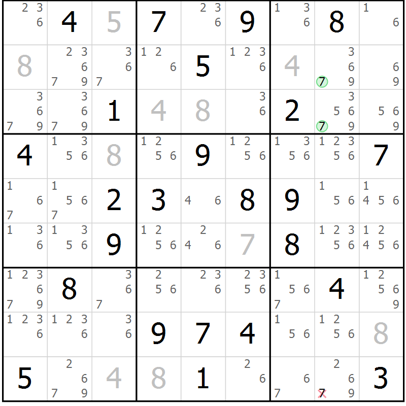 Position des candidats pour la solution de la Gr 43 page 46 du magazine de sudoku Sudoku Suprême n° 039