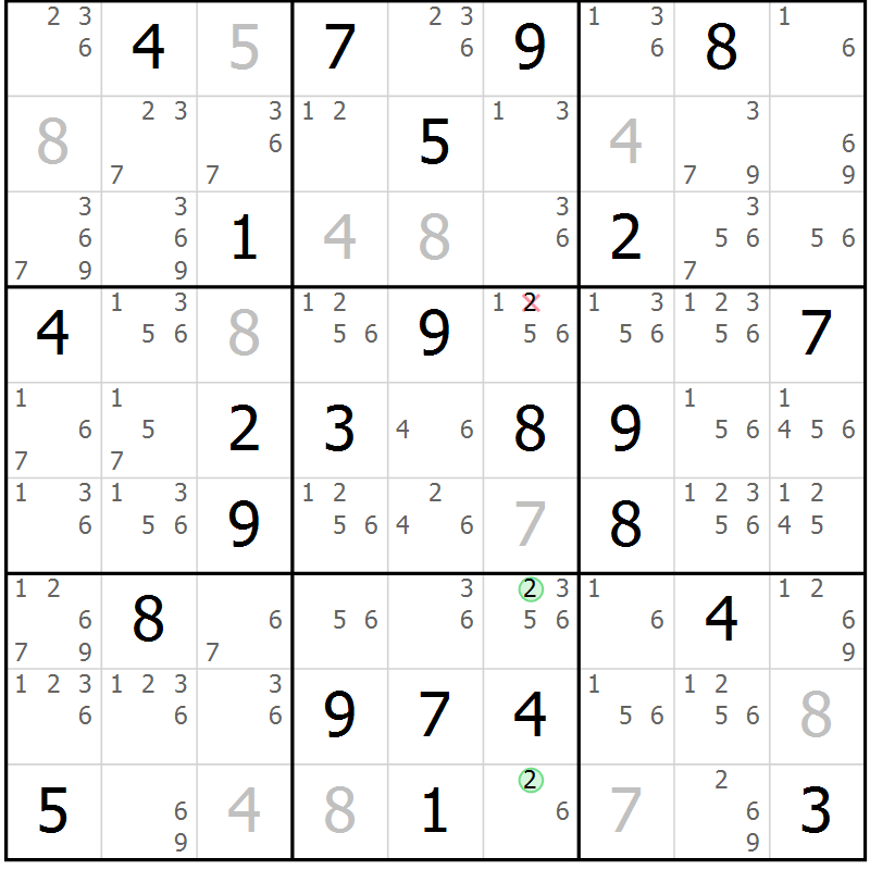Position des candidats pour la solution de la Gr 43 page 46 du magazine de sudoku Sudoku Suprême n° 039