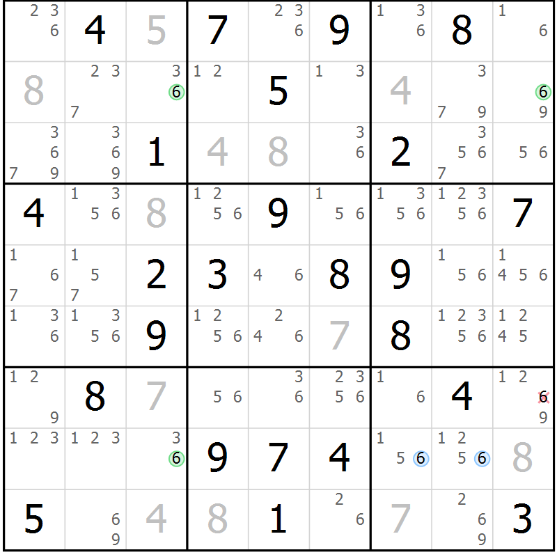 Position des candidats pour la solution de la Gr 43 page 46 du magazine de sudoku Sudoku Suprême n° 039