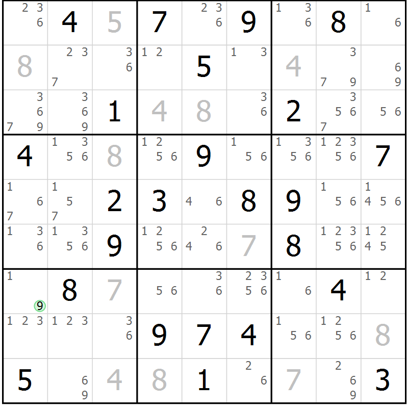 Position des candidats pour la solution de la Gr 43 page 46 du magazine de sudoku Sudoku Suprême n° 039