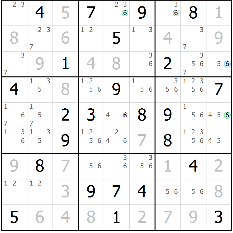 Position des candidats pour la solution de la Gr 43 page 46 du magazine de sudoku Sudoku Suprême n° 039
