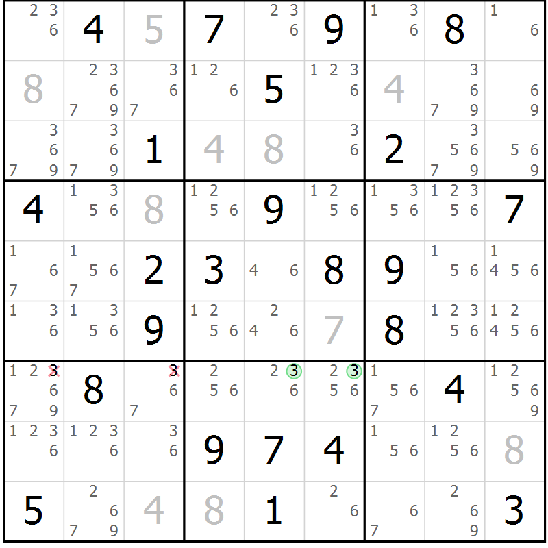 Position des candidats pour la solution de la Gr 43 page 46 du magazine de sudoku Sudoku Suprême n° 039