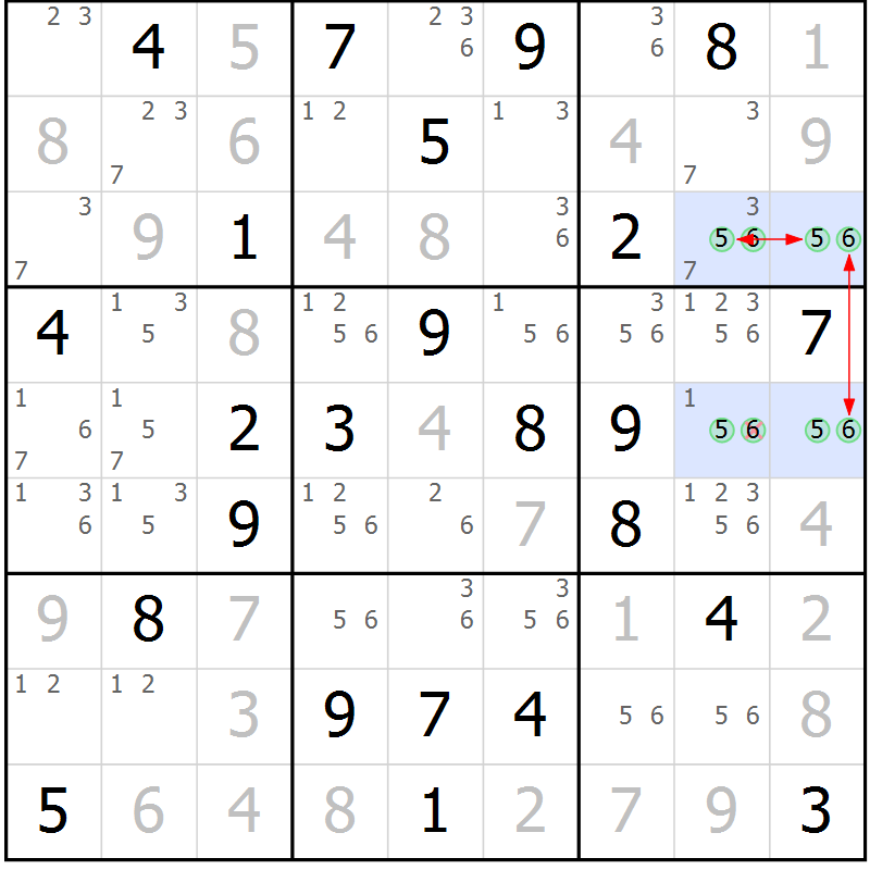 Position des candidats pour la solution de la Gr 43 page 46 du magazine de sudoku Sudoku Suprême n° 039
