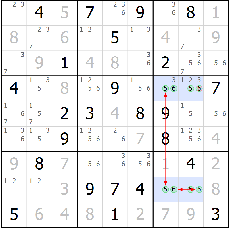 Position des candidats pour la solution de la Gr 43 page 46 du magazine de sudoku Sudoku Suprême n° 039