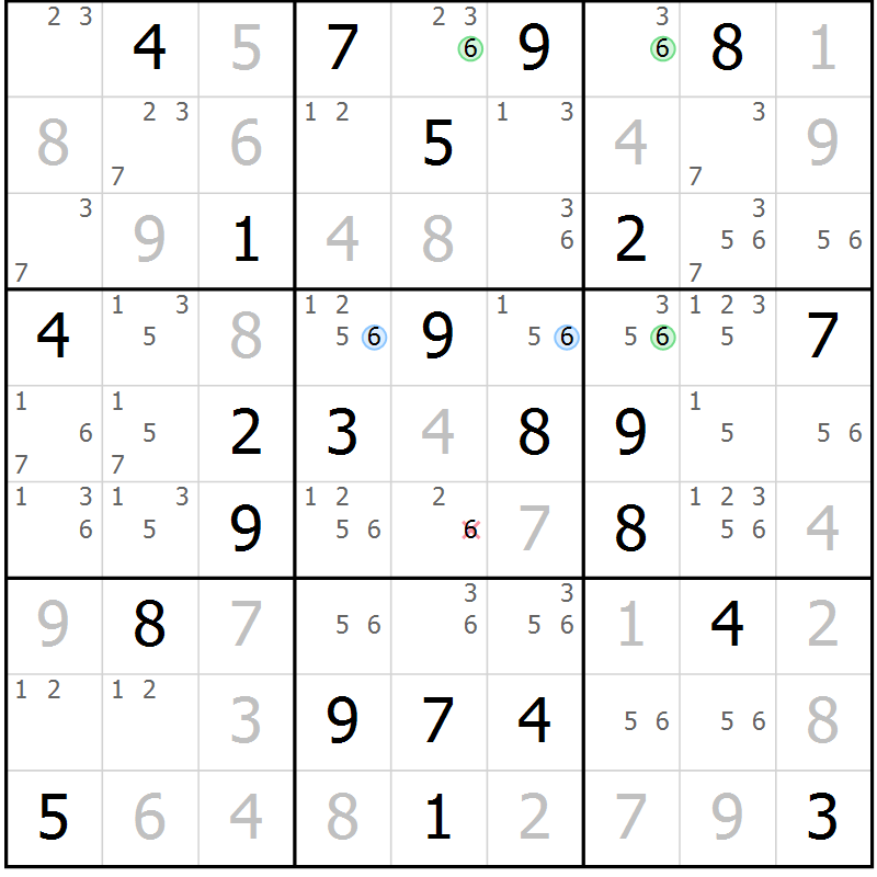 Position des candidats pour la solution de la Gr 43 page 46 du magazine de sudoku Sudoku Suprême n° 039