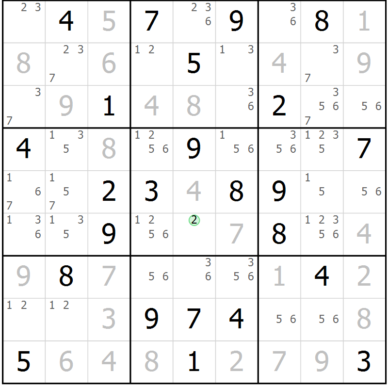 Position des candidats pour la solution de la Gr 43 page 46 du magazine de sudoku Sudoku Suprême n° 039