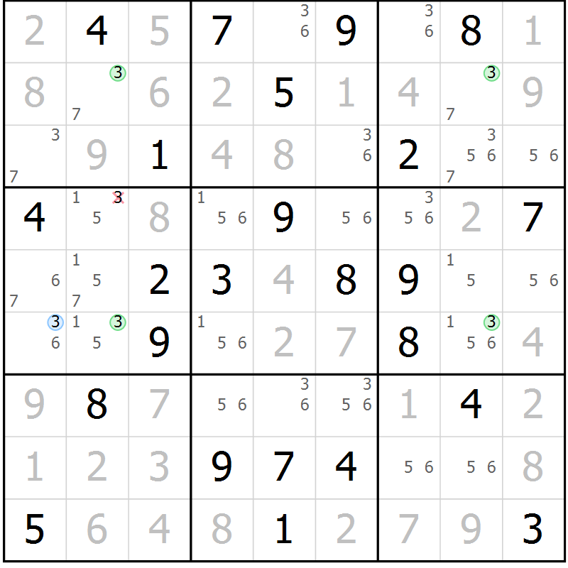Position des candidats pour la solution de la Gr 43 page 46 du magazine de sudoku Sudoku Suprême n° 039