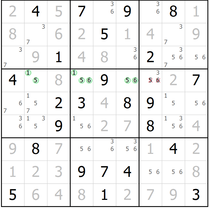 Position des candidats pour la solution de la Gr 43 page 46 du magazine de sudoku Sudoku Suprême n° 039
