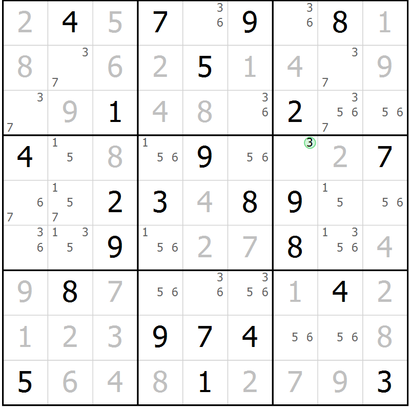 Position des candidats pour la solution de la Gr 43 page 46 du magazine de sudoku Sudoku Suprême n° 039