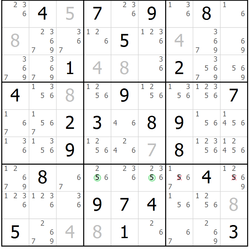 Position des candidats pour la solution de la Gr 43 page 46 du magazine de sudoku Sudoku Suprême n° 039