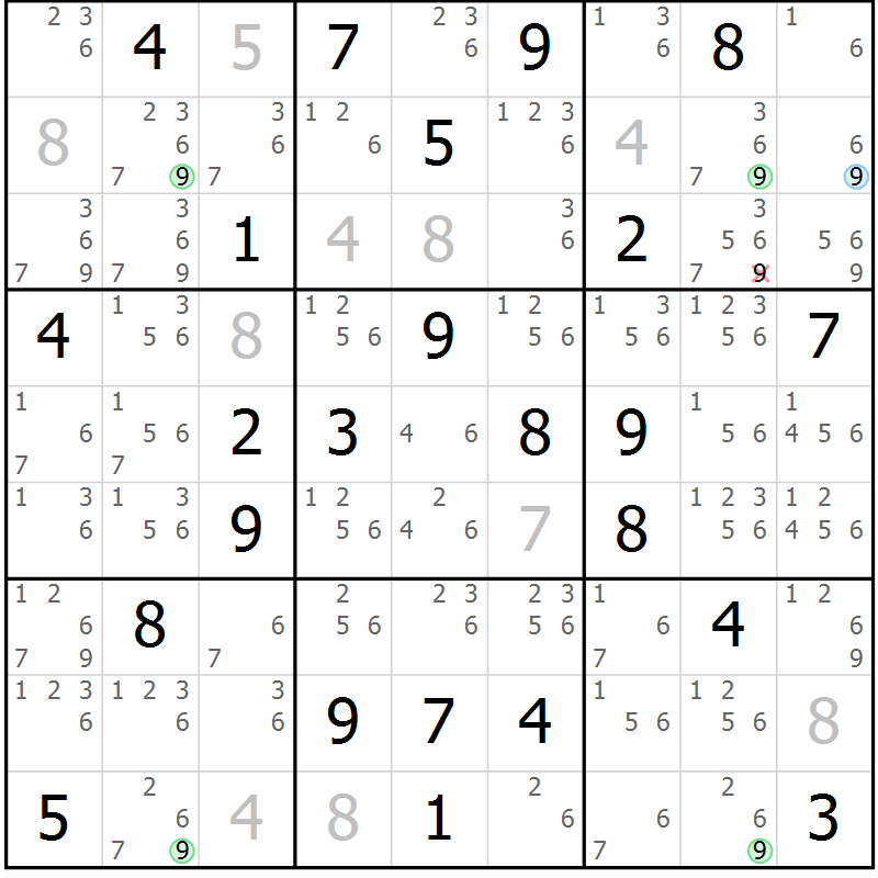 Position des candidats pour la solution de la Gr 43 page 46 du magazine de sudoku Sudoku Suprême n° 039