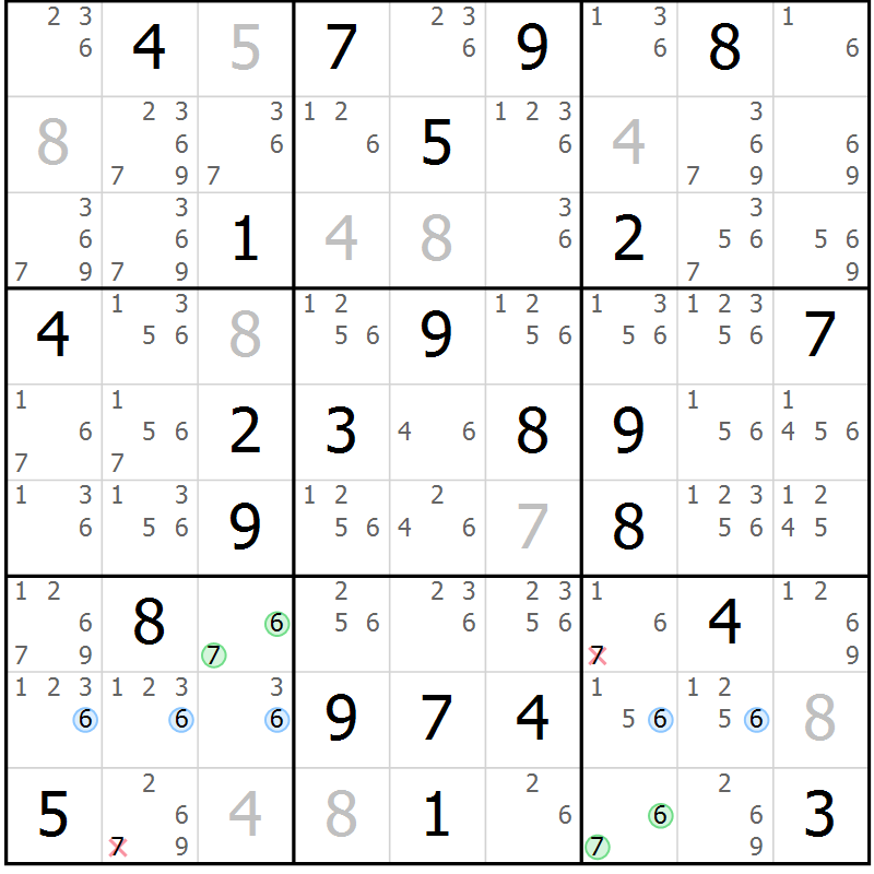 Position des candidats pour la solution de la Gr 43 page 46 du magazine de sudoku Sudoku Suprême n° 039