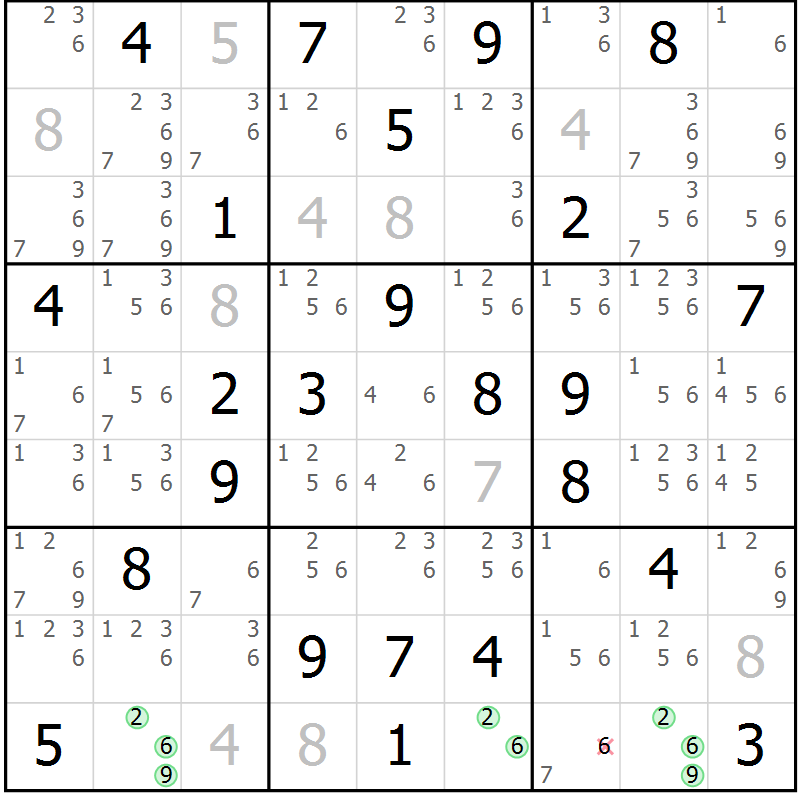 Position des candidats pour la solution de la Gr 43 page 46 du magazine de sudoku Sudoku Suprême n° 039