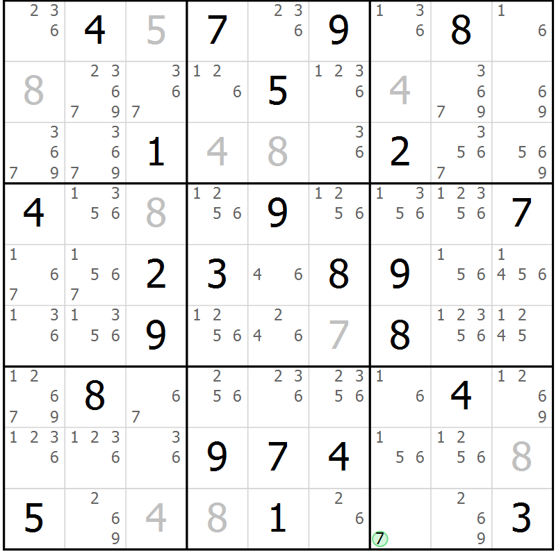 Position des candidats pour la solution de la Gr 43 page 46 du magazine de sudoku Sudoku Suprême n° 039