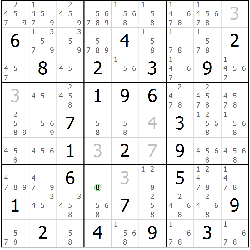 Position des candidats pour la solution de la Gr 44 page 47 du magazine de sudoku Sudoku Suprême n° 039