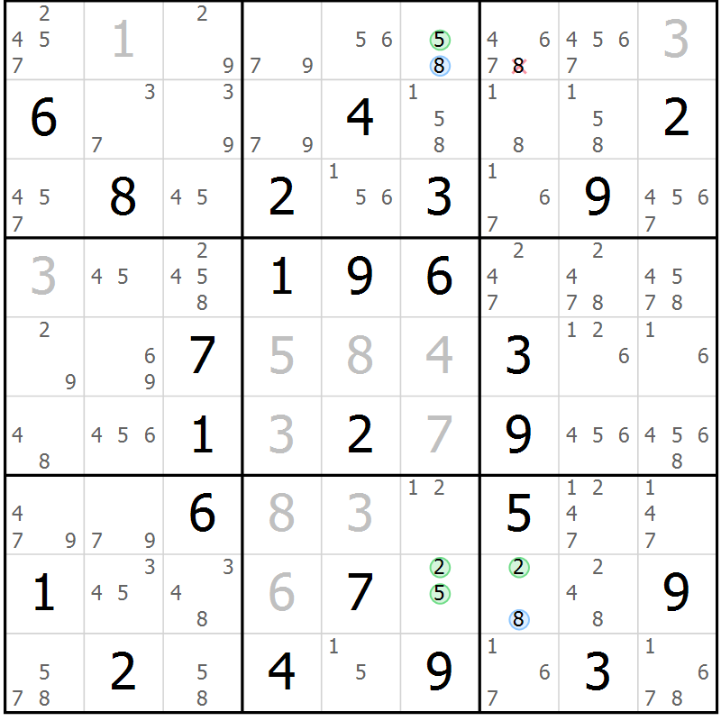 Position des candidats pour la solution de la Gr 44 page 47 du magazine de sudoku Sudoku Suprême n° 039