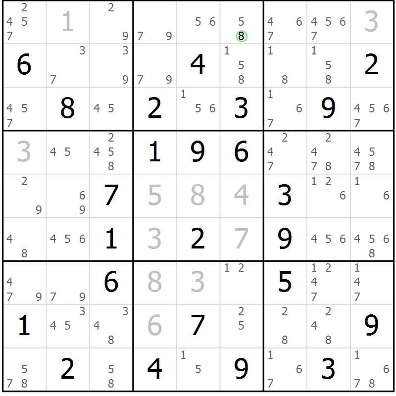 Position des candidats pour la solution de la Gr 44 page 47 du magazine de sudoku Sudoku Suprême n° 039