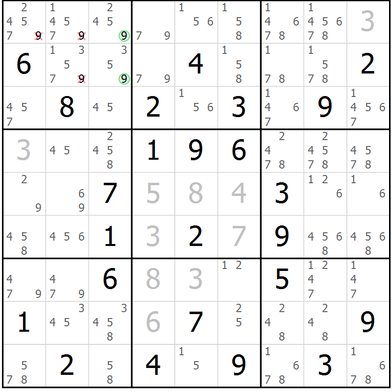Position des candidats pour la solution de la Gr 44 page 47 du magazine de sudoku Sudoku Suprême n° 039