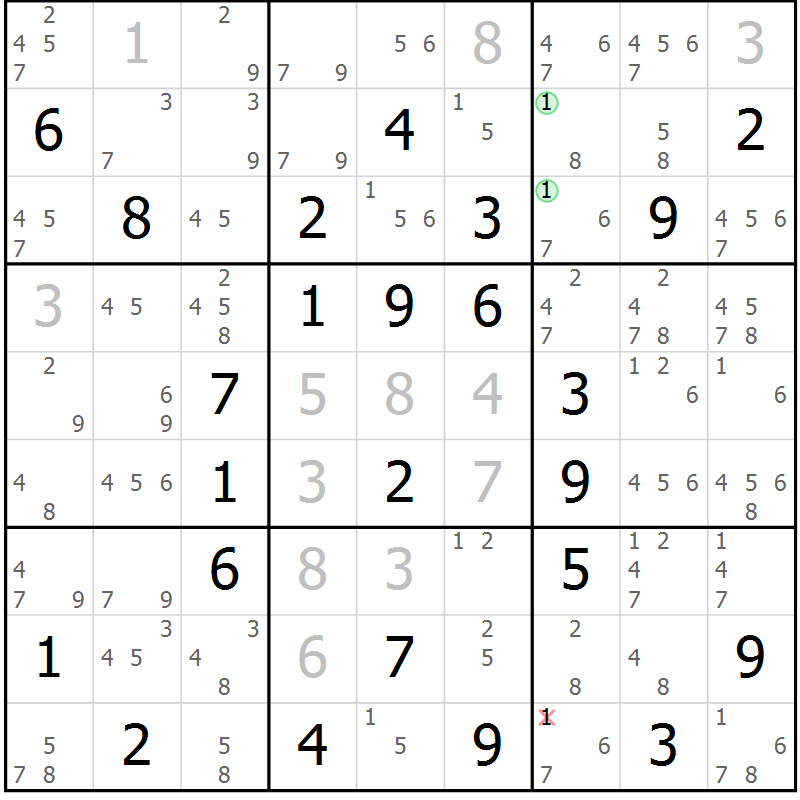Position des candidats pour la solution de la Gr 44 page 47 du magazine de sudoku Sudoku Suprême n° 039