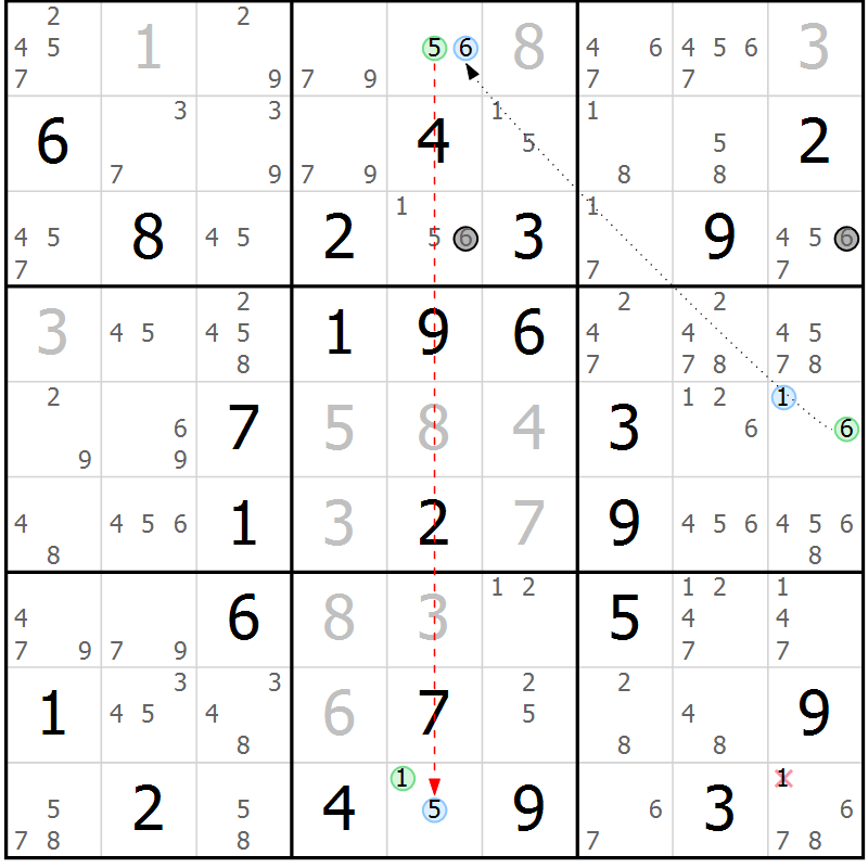 Position des candidats pour la solution de la Gr 44 page 47 du magazine de sudoku Sudoku Suprême n° 039