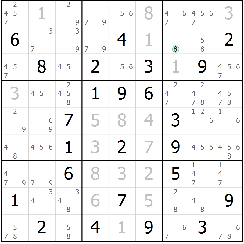 Position des candidats pour la solution de la Gr 44 page 47 du magazine de sudoku Sudoku Suprême n° 039