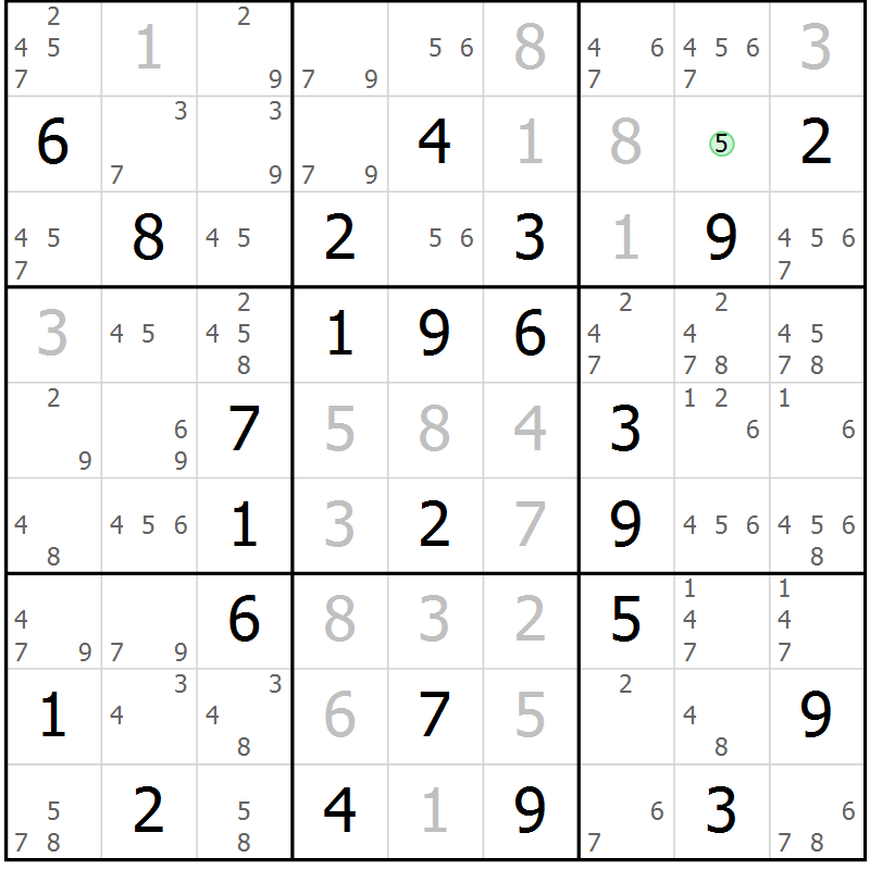 Position des candidats pour la solution de la Gr 44 page 47 du magazine de sudoku Sudoku Suprême n° 039