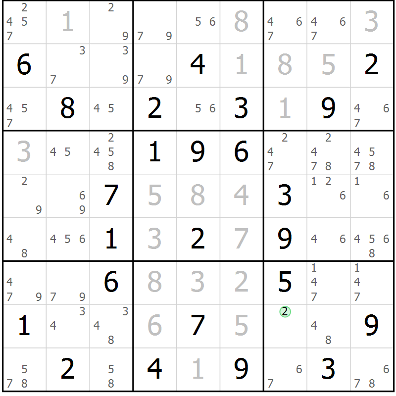Position des candidats pour la solution de la Gr 44 page 47 du magazine de sudoku Sudoku Suprême n° 039