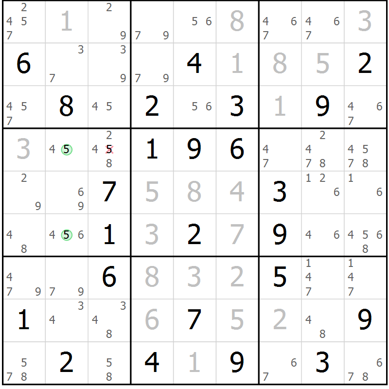 Position des candidats pour la solution de la Gr 44 page 47 du magazine de sudoku Sudoku Suprême n° 039