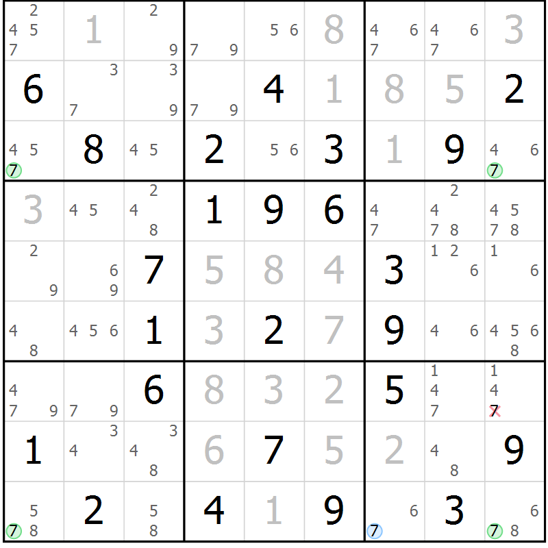 Position des candidats pour la solution de la Gr 44 page 47 du magazine de sudoku Sudoku Suprême n° 039